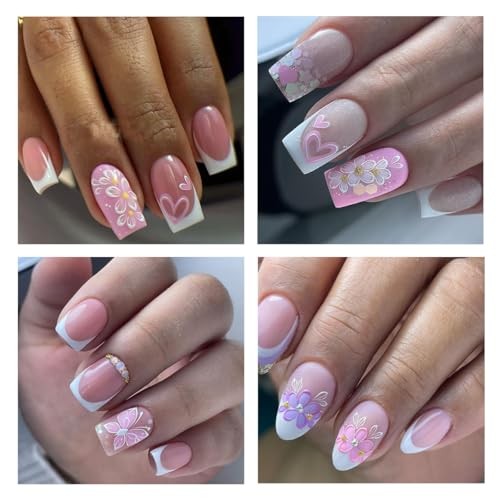 2 Sheets Spring Flower Nail Art Stickers Decals 5D Embossed Nail Decals Self W5