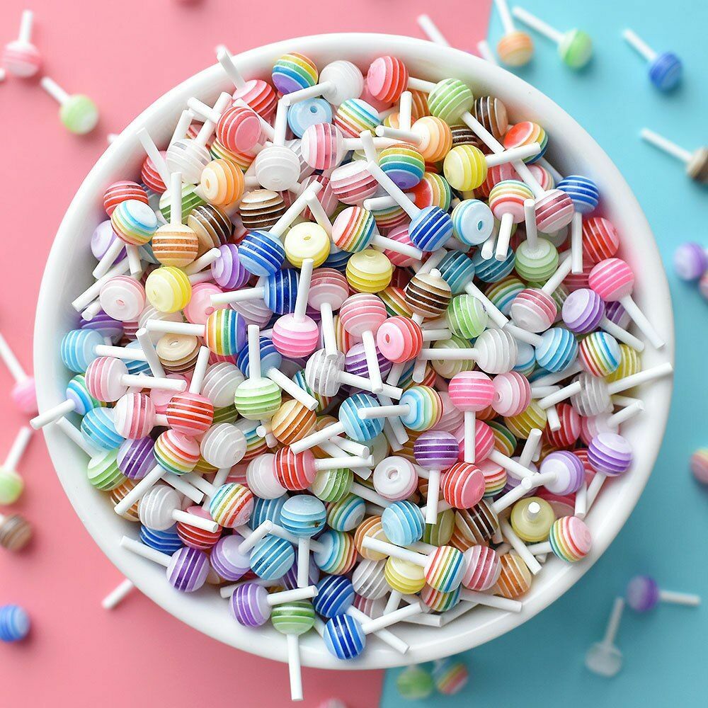 50pcs Lollipop Shape Charm Acrylic Resin Multi-Design Stud Manicure For Nail Art