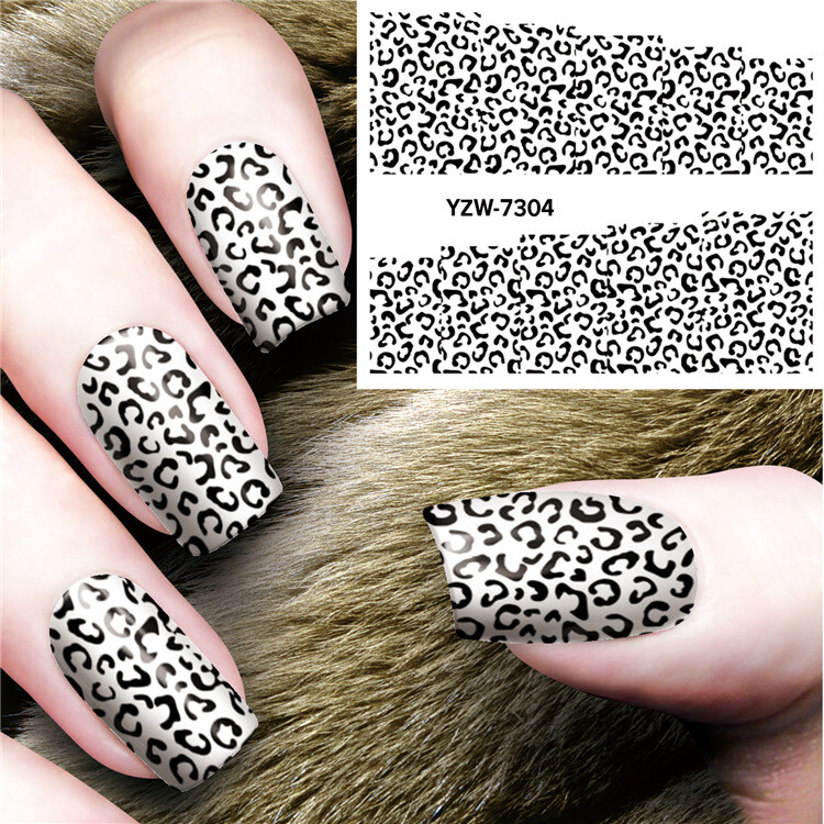 Nail Art Water Decal Stickers Transfer Black Animal Leopard Spots Gel Polish