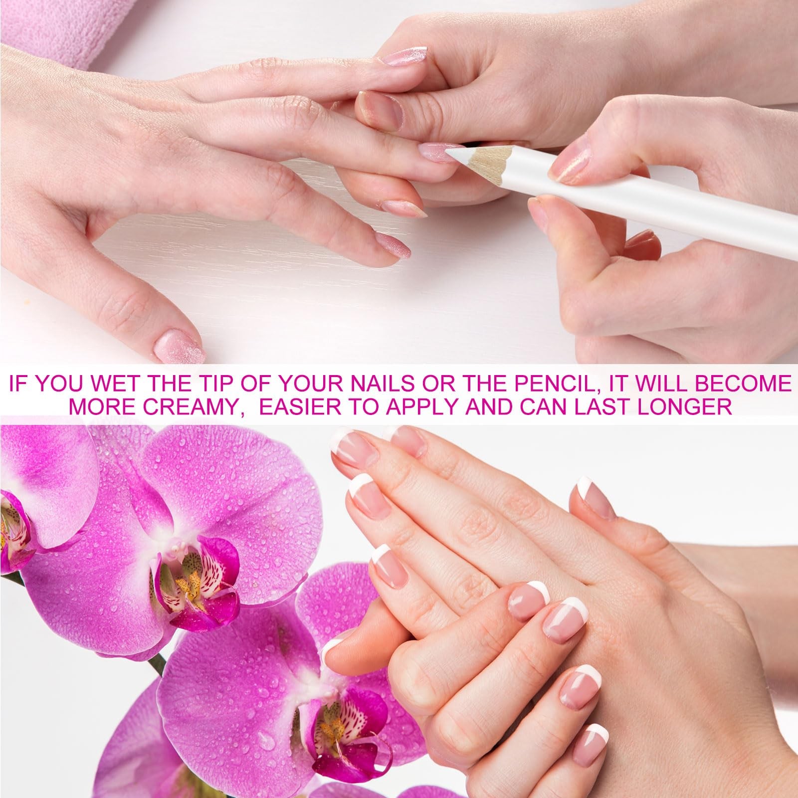 2 Pieces White Nail Pencil and Pencil Sharpener Set, 2 In1 Nail Whitening Under
