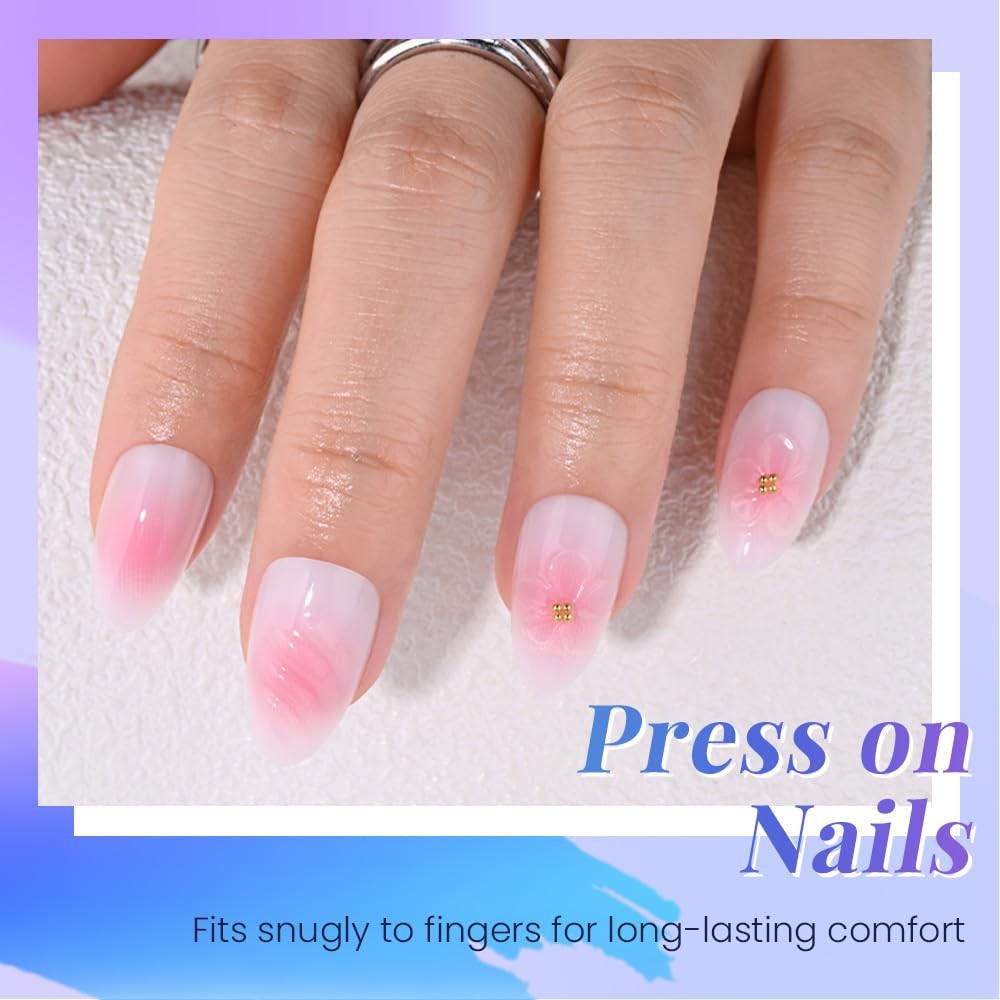 evpct Nude Pink Pearl Short Almond Press On Nails
