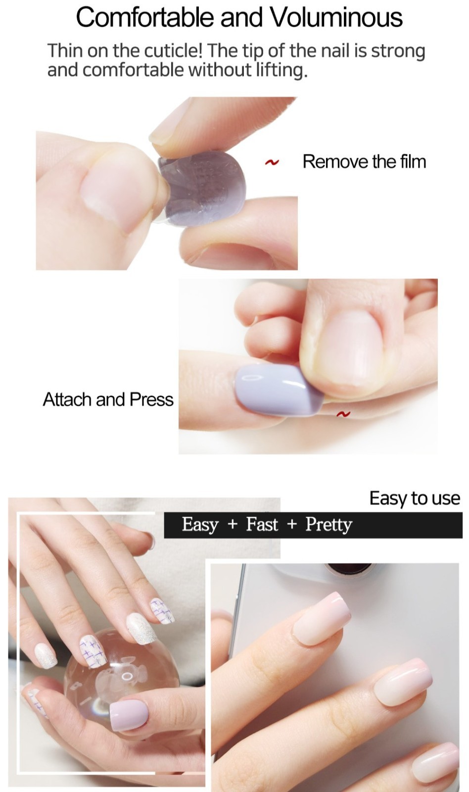 MIMO Press-On Nails Square – Gray-Blue with Silver French Tip, 24pcs Reusable
