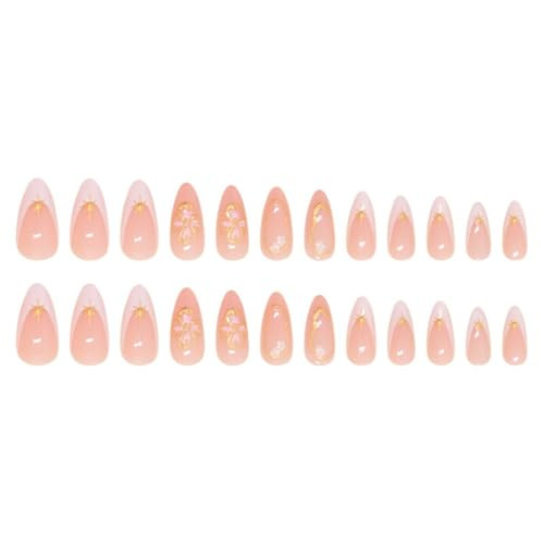 Medium Press on Nails Almond Fake Nails French 1 Fl Oz (Pack of 1) White Gold