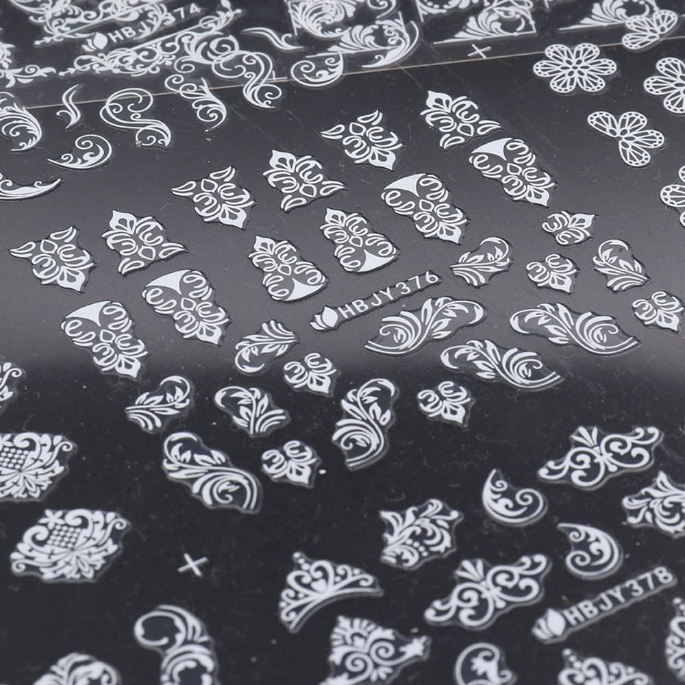 Flowers Nail Decals 3D Self-Adhesive White Floral Nail Art Stickers Wedding Lace