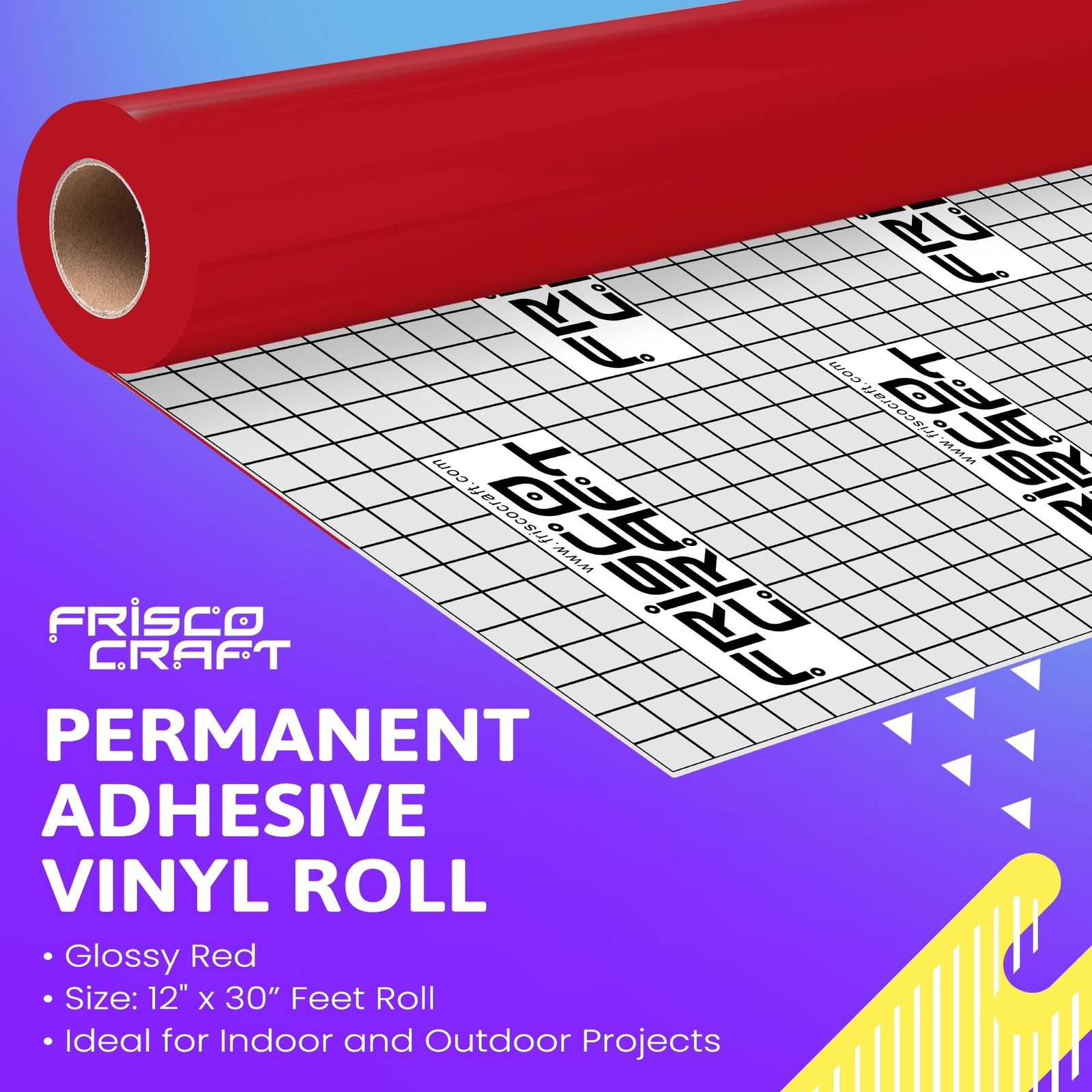 Frisco Crafts Glossy Red Permanent Vinyl – 12″ x 30 Feet – Durable Self Adhes…