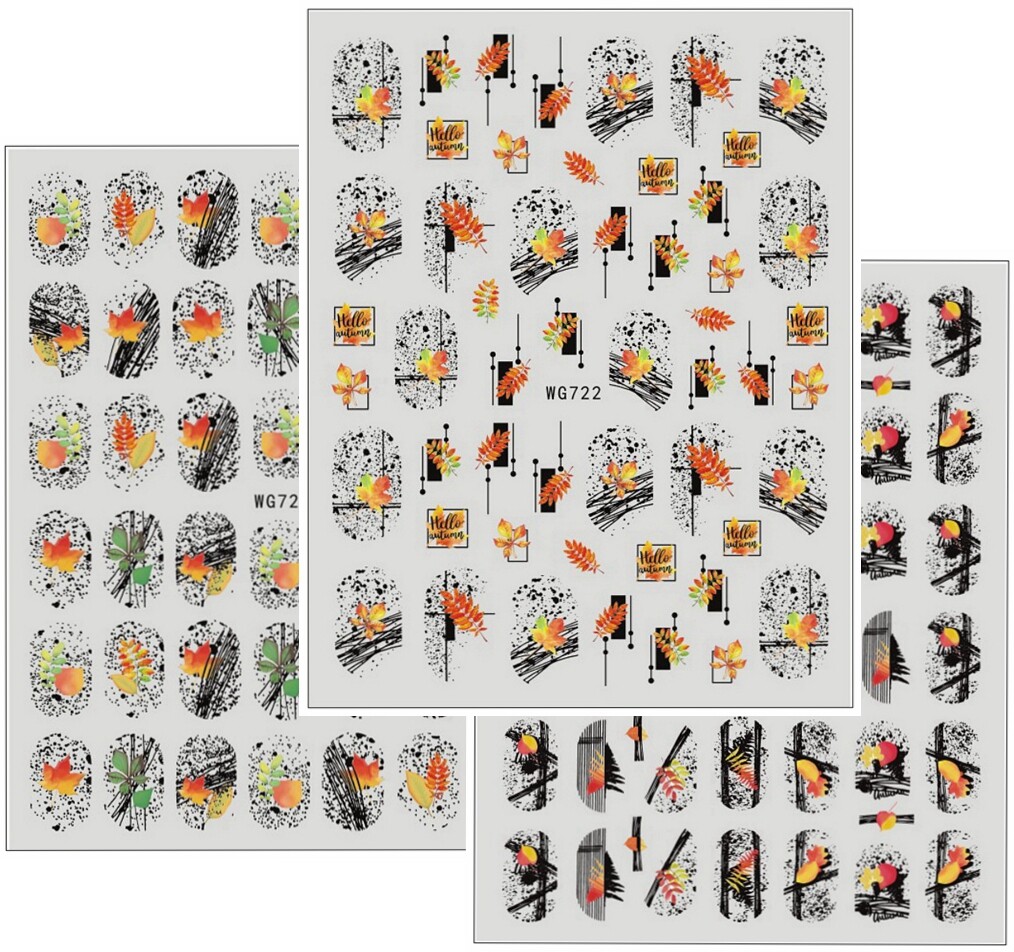 Leaves Nail Decal Sticker Geometric Lines Autumn Pumpkins Fox Owl Thanksgiving