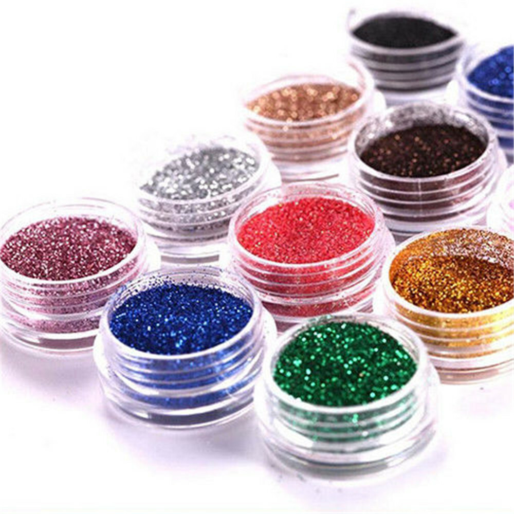 12 Pcs Mix Color Glitter Dust Powder Set For Nail Art Acrylic Tips Decoration US