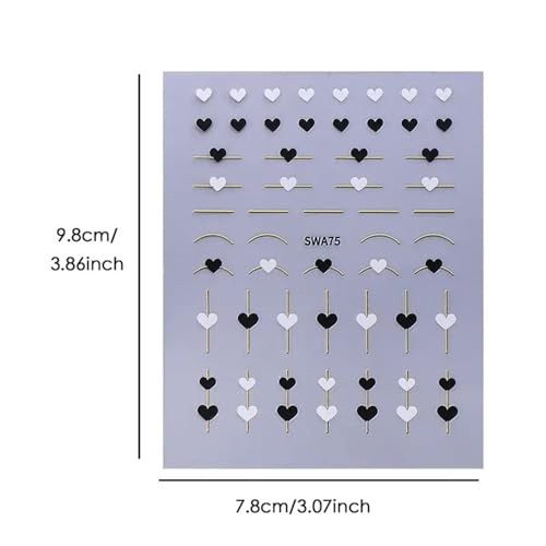 4Pcs Valentine’s Day Nail Art Stickers – Hearts Nail Decals – Glossy Metallic A6