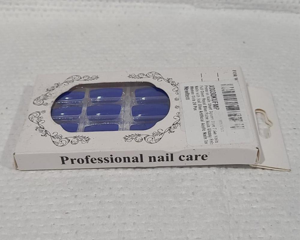 Press on Nails Short Square Blue Fake Nails Full Cover Royal Blue False Nails