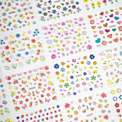 30 Sheets Spring Summer Flower Nail Art Stickers for Women & Style-17