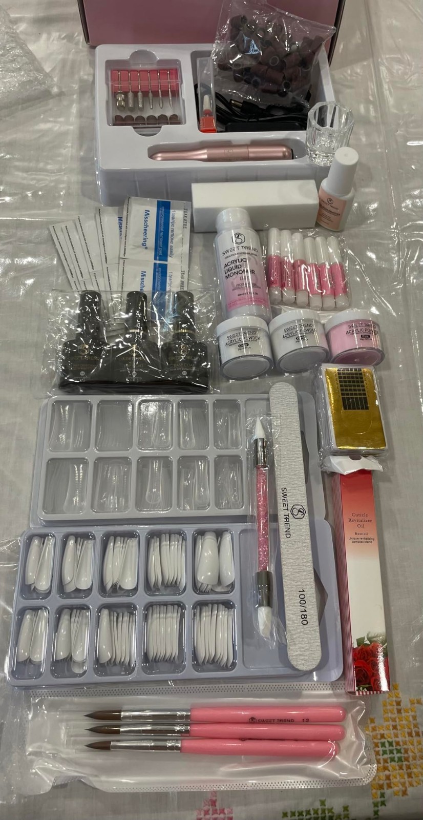Acrylic Nail Kit with Drill: 20g Clear White Pink Acrylic Powder and Liquid Begi
