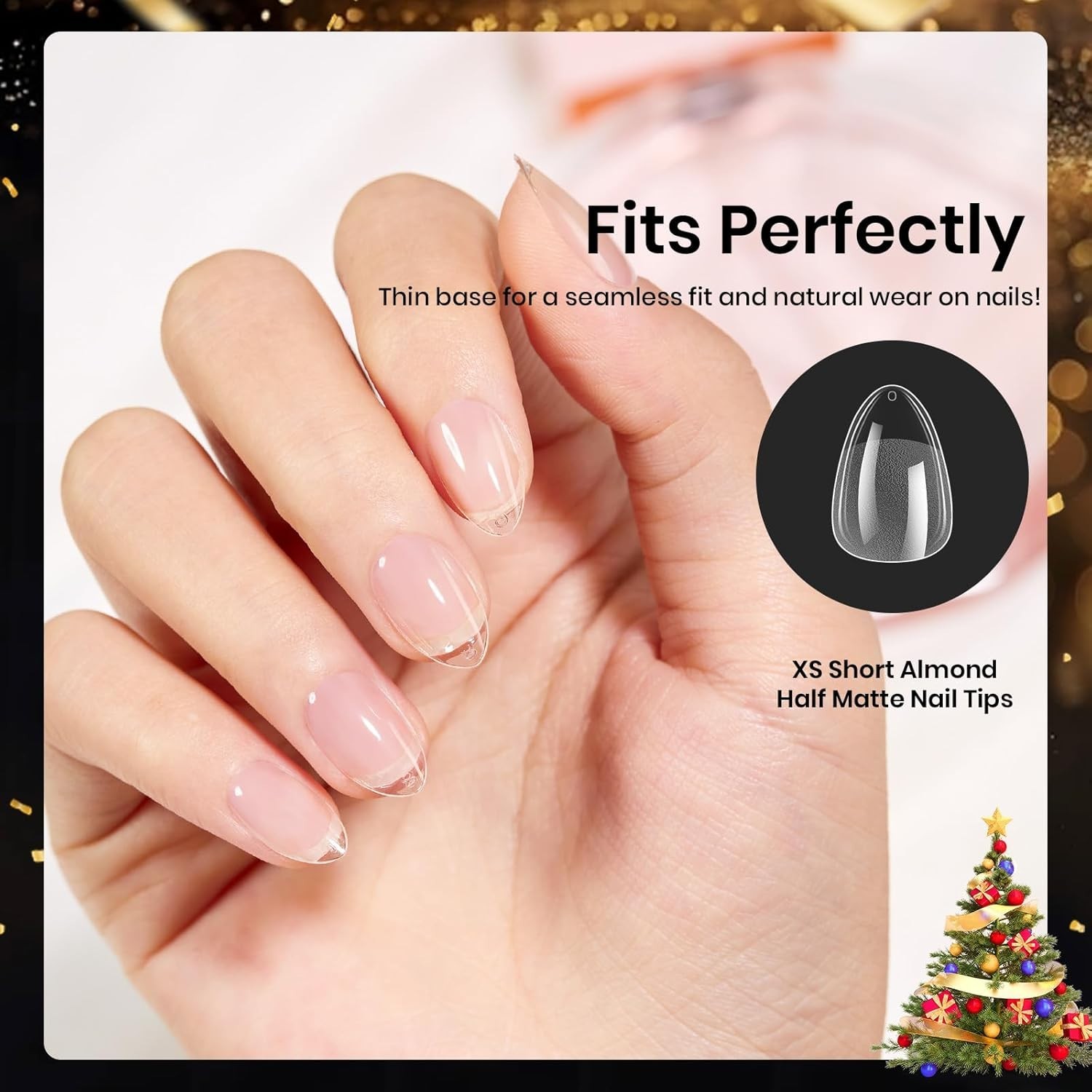 Beetles Almond Nail Tips Set, 288 PCS – Pre-Shaped, No Filing Needed, 12 Sizes