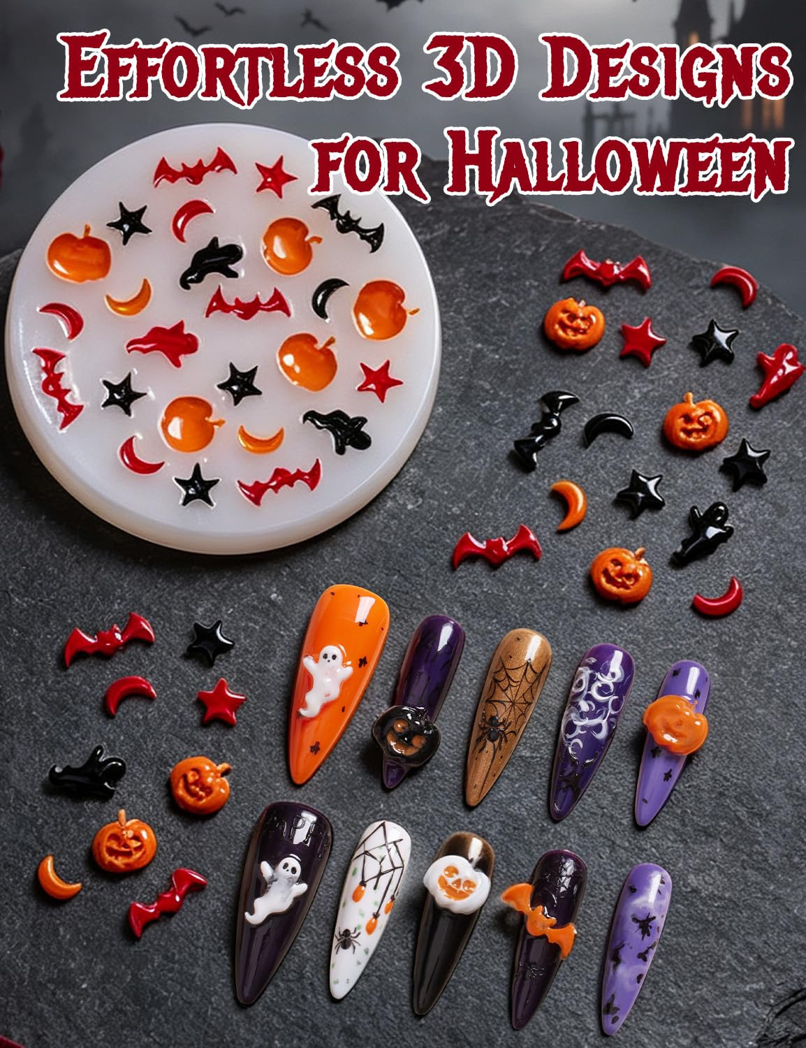 Beetles White 3D Sculpting Gel for Nail Art with Halloween 3D Nail Mold | Solid