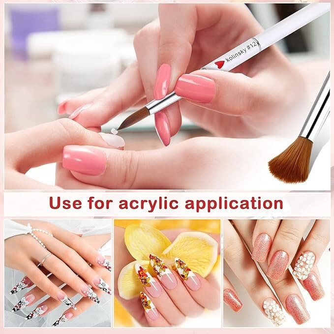 Kolinsky Hair – Acrylic Nail Art Brush White + Red Heart Round Professional 16UK