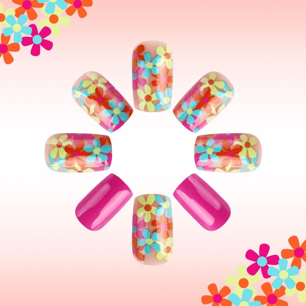 Uñas Postizas decoradas Acrílicas Falsas 24pack Colores French Flowers