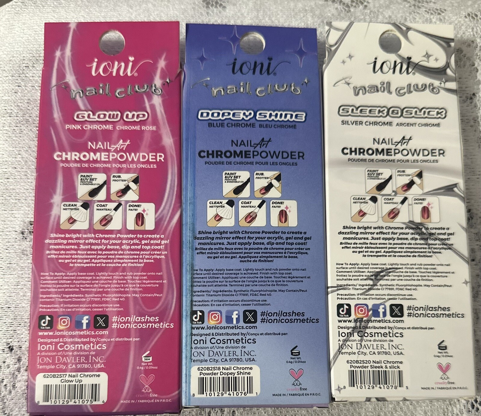 NEW ioni Nail Art Chrome Powder Lot of 3