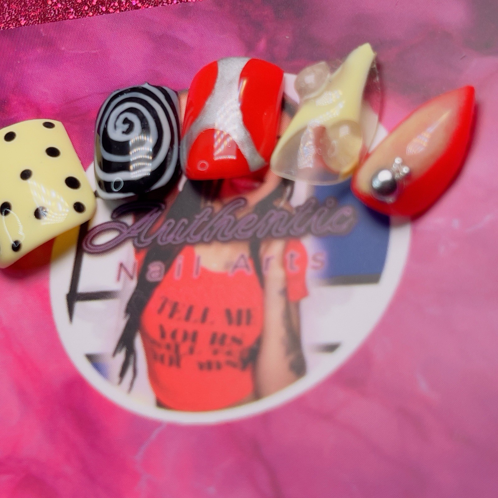 Square Stiletto Press-On Nails Yellow Red 3D Shiny by Authentic Nail Arts by Dia