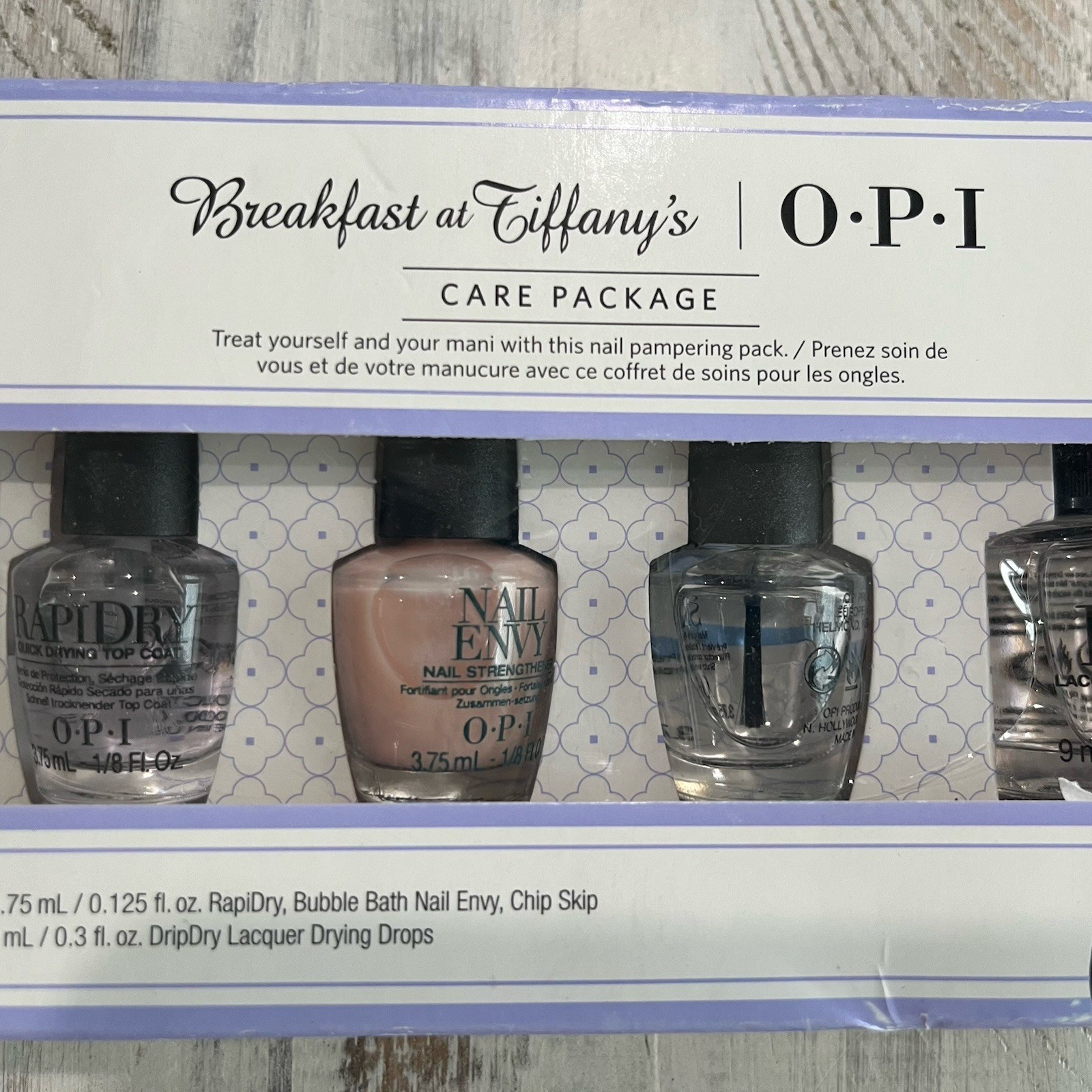 O P I Breakfast at Tiffany’s 4pc Nail Care Package Set – Travel Size Pamper Kit