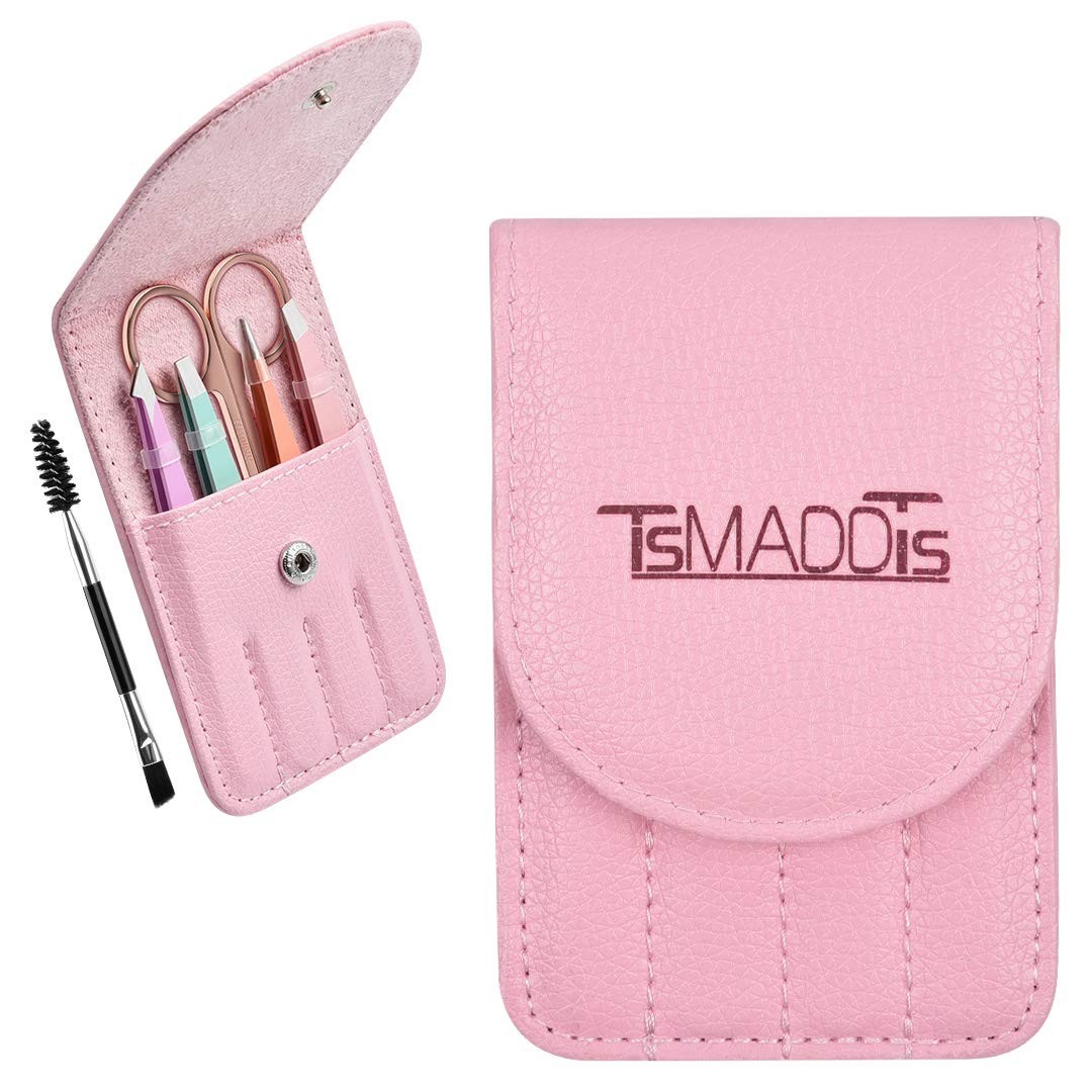 6 PCS Tweezers Set for Women, Eyebrow Tweezers with Curved Scissor w/ Case