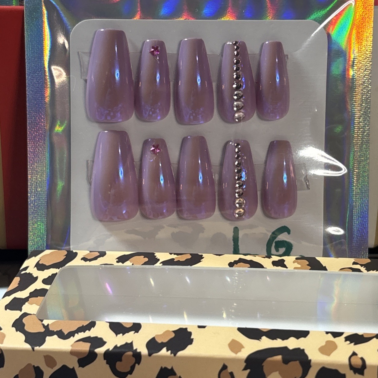 Customized Press On Nails Purple Lg Coffin Press on 3D