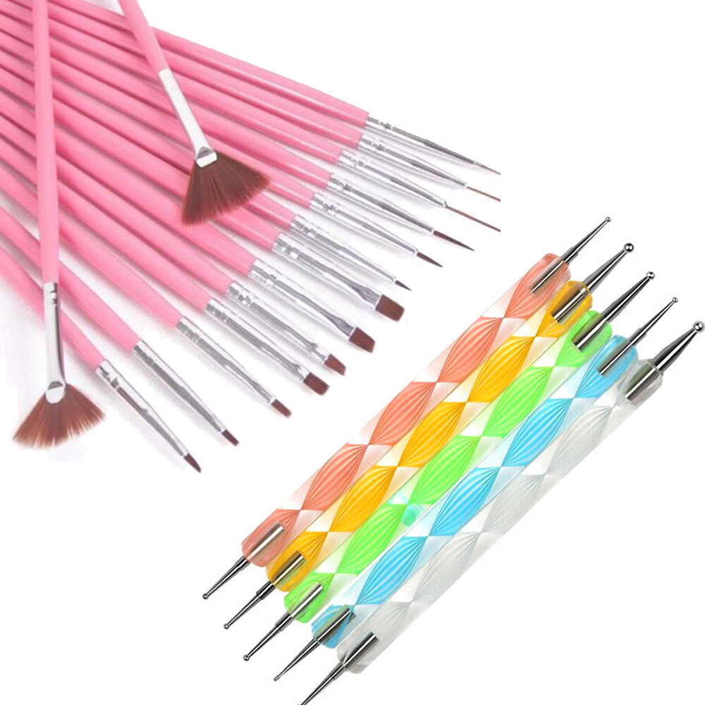 20PCS UV Gel Nail Art Design Set Dotting Painting Drawing Polish Brush Pen Tools