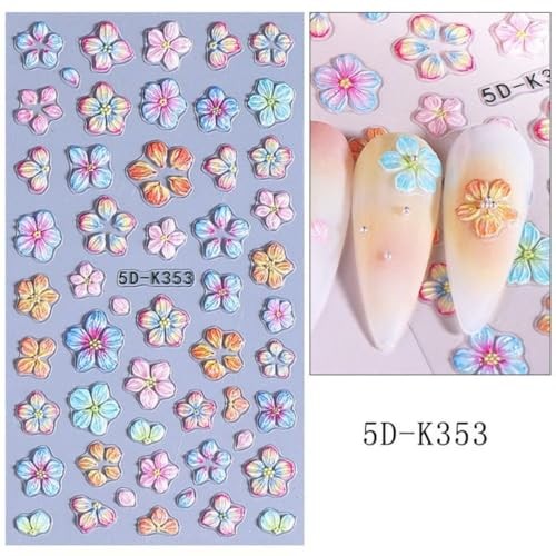 Flower Summer Nail Stickers 5D Embossed Hibiscus Flower Nail Designs Color-26