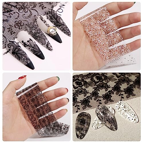 20 Rolls Lace Nail Foil White and Black Nail Transfer Foil Flower Black&white