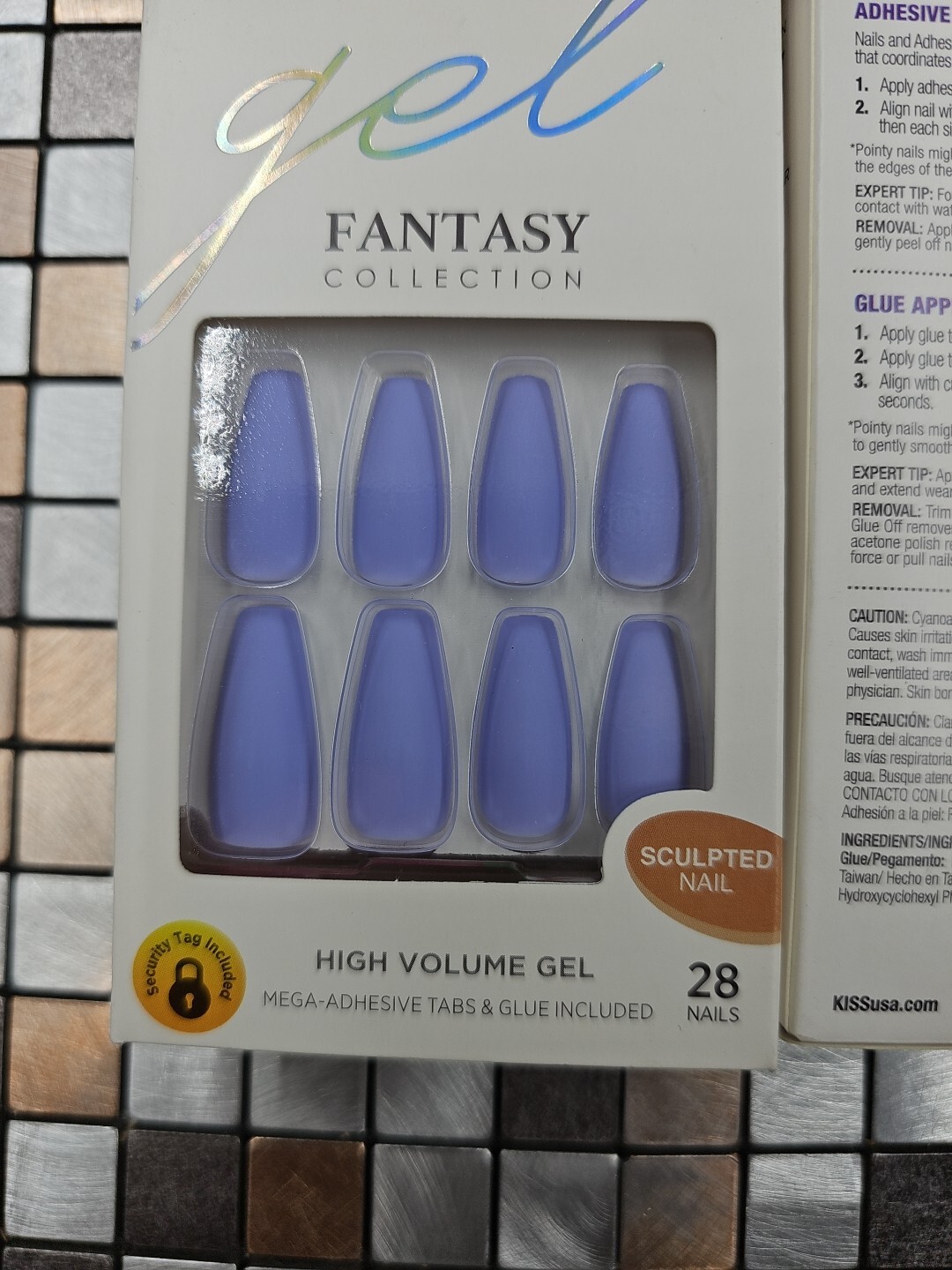 (4) NEW – KISS Fantasy Collection GEL Nails – Long Coffin PURPLE #79947