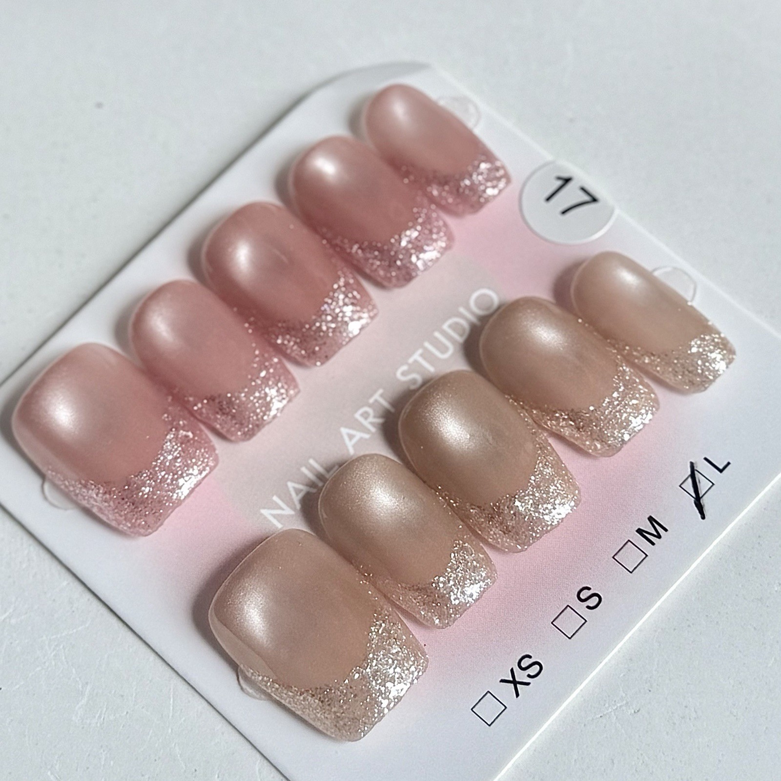 Handmade Gold French Tip Press-On Nails Medium Square Size L Reusable Fake Nail