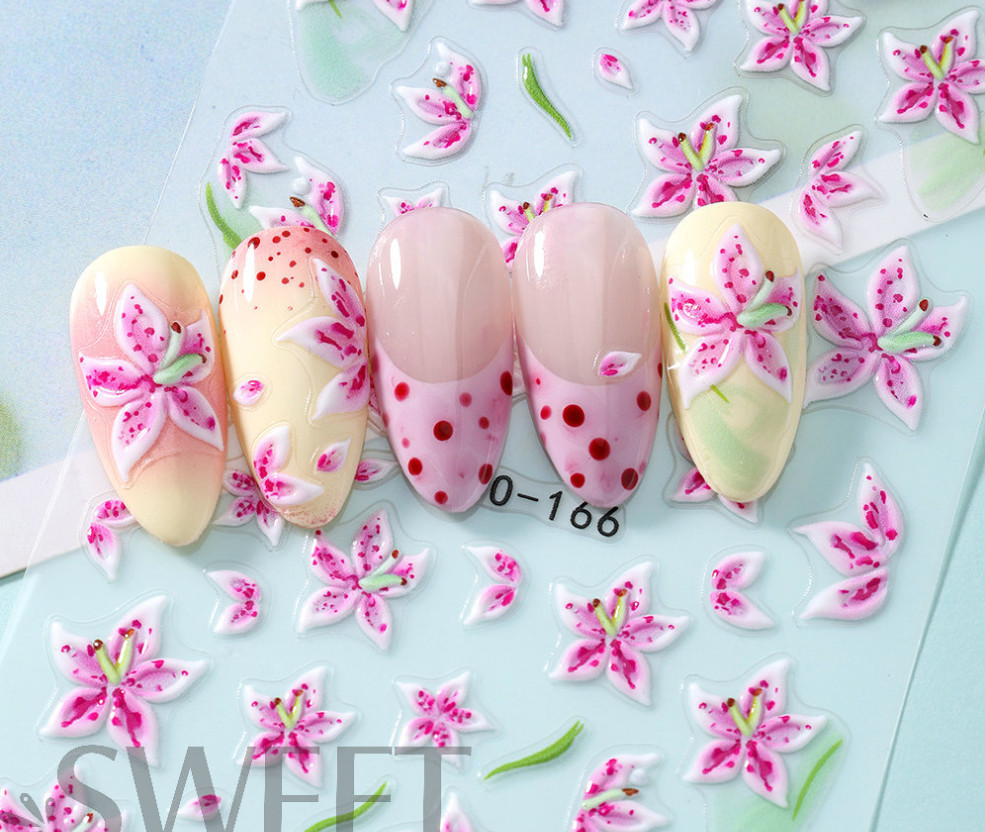Butterfly Flower Embossed Strawberry Hibiscus Bow Nail Art Stickers Decor NH29