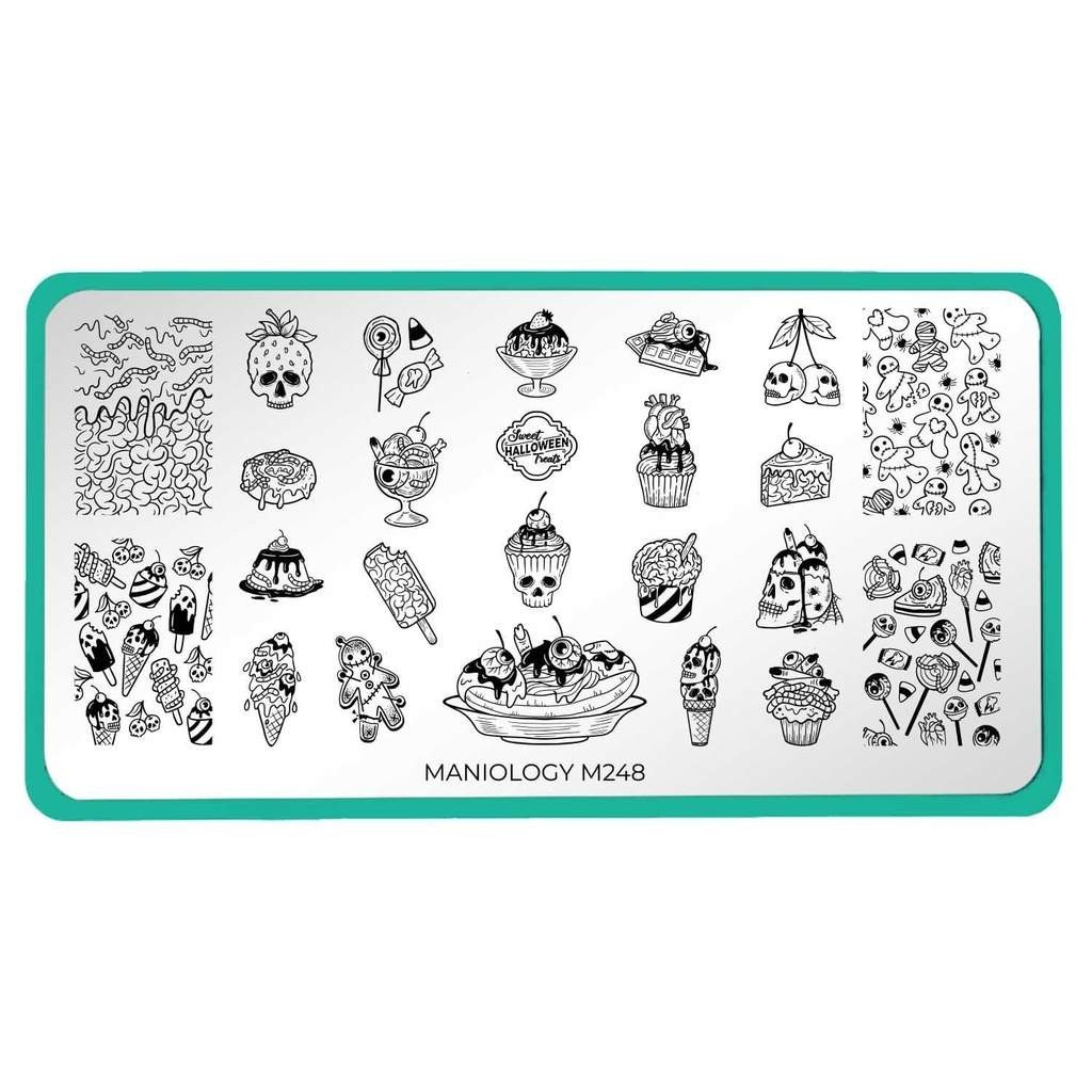 M248 Maniology Nail Stamping Plate Haunted Halloween Treats Food Gothic HTF