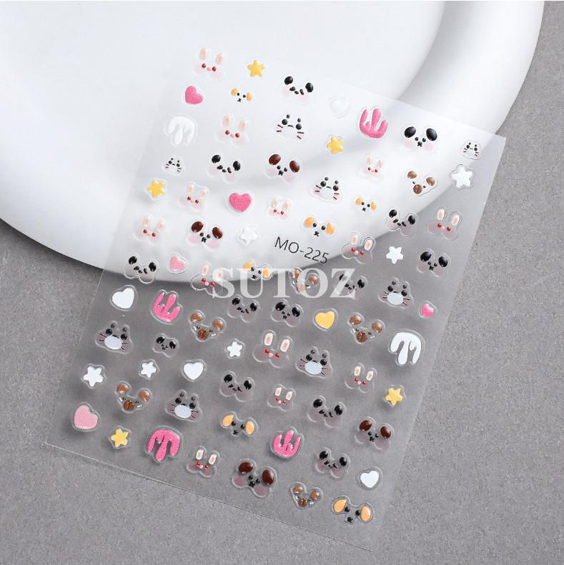 5D Embossed Cat Dog Paws Assorted Designs Gel Nail Stickers Adhesive NS52