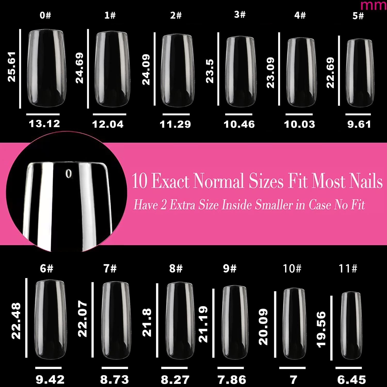 216pcs Medium Square Clear Gel Nail Tips – Perfect for DIY Nail Art & Extensions