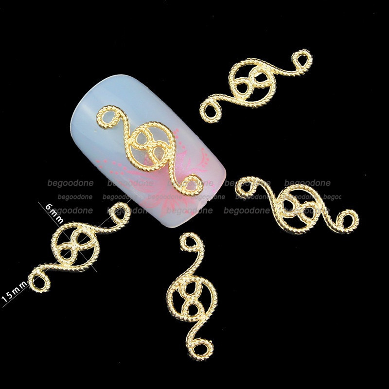 10pc/Lot 3D Music Note Nail Art Charms Slices Gold Alloy Manicure Decorations