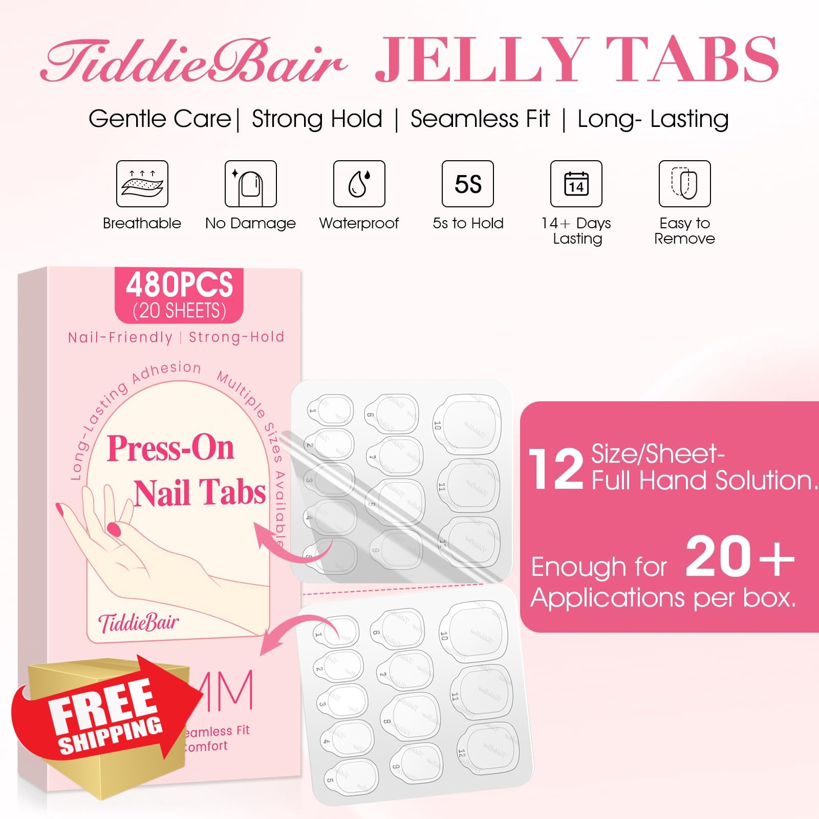TiddieBair Clear Nail Tabs 480pcs Strong Hold