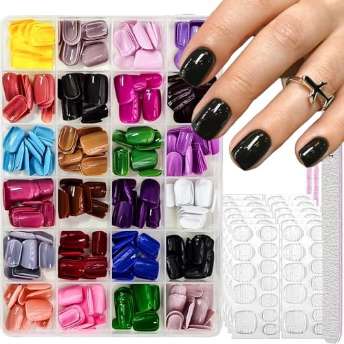 576Pcs Square Press on Nails Glossy Fake Nails Short False Nails Pure style01