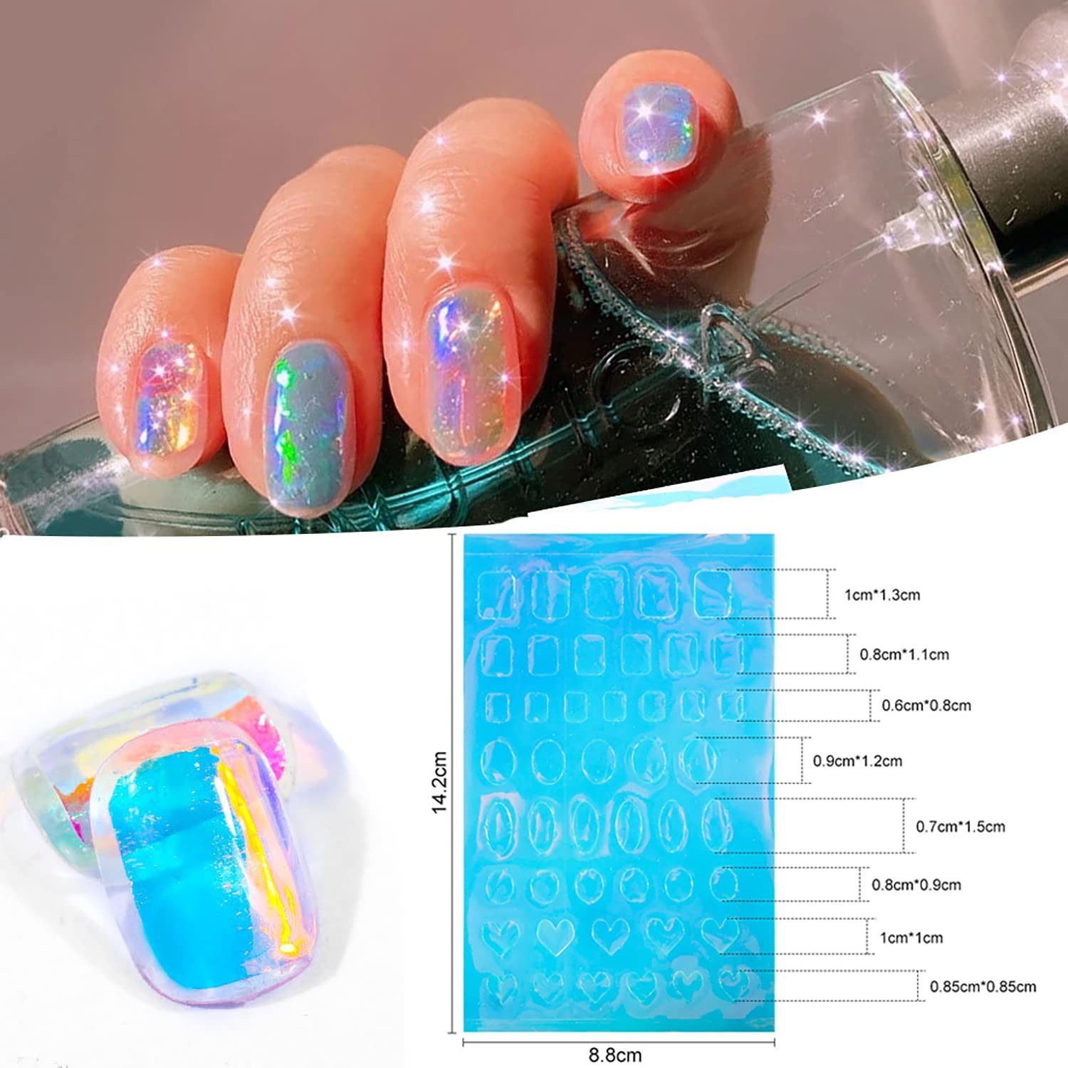 11 Sheets Aurora Nail Foil Stickers Holographic Iridescent Cellophane Nail Ar…
