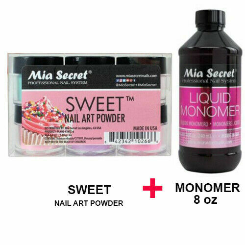 New Mia Secret Monomer 8 Ounce + SWEET Nail Art Powder 6 Colors Collection Set