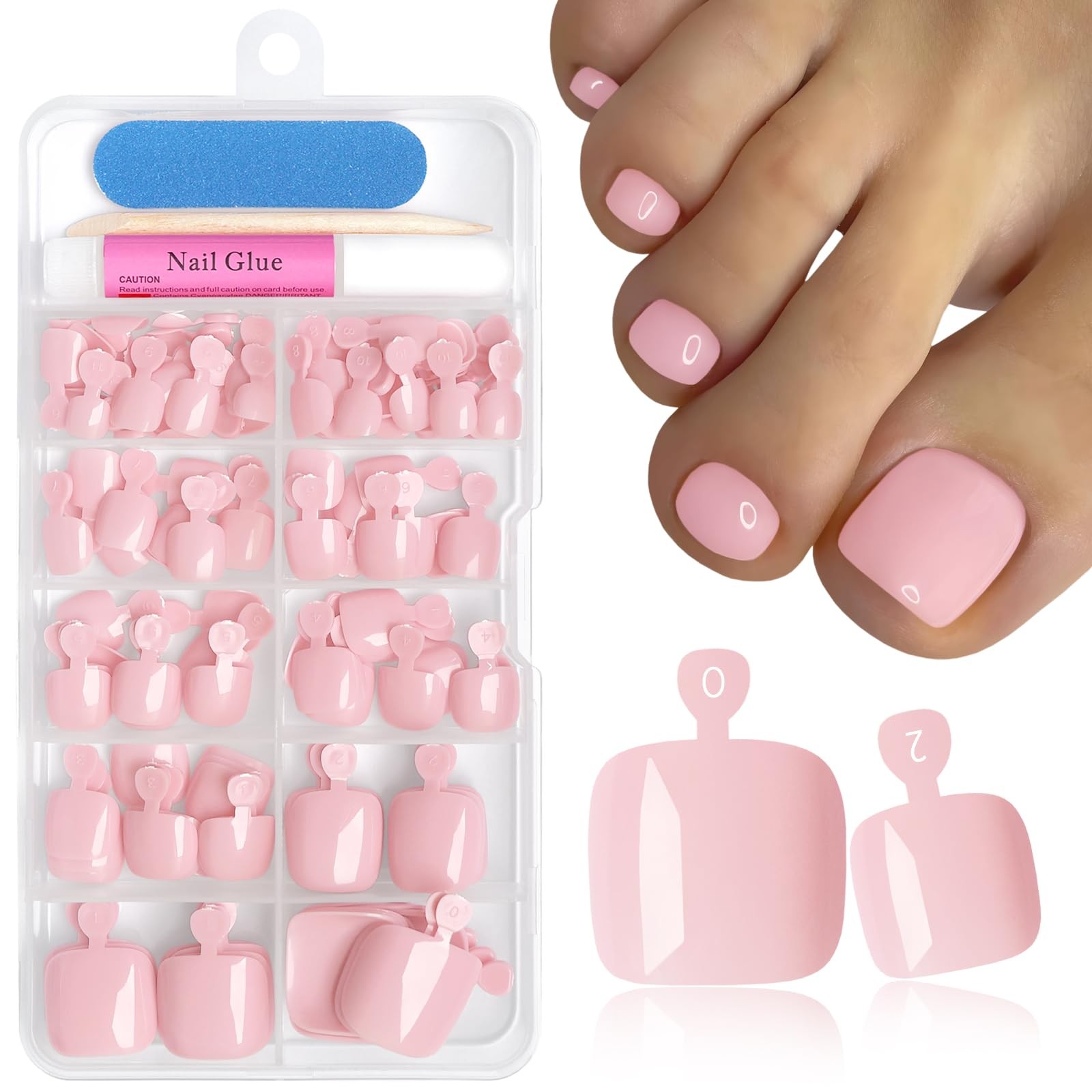 144pc Nude Pink Press on Toenails for , Nude Pink Toe Nail Press ons Short Sq…