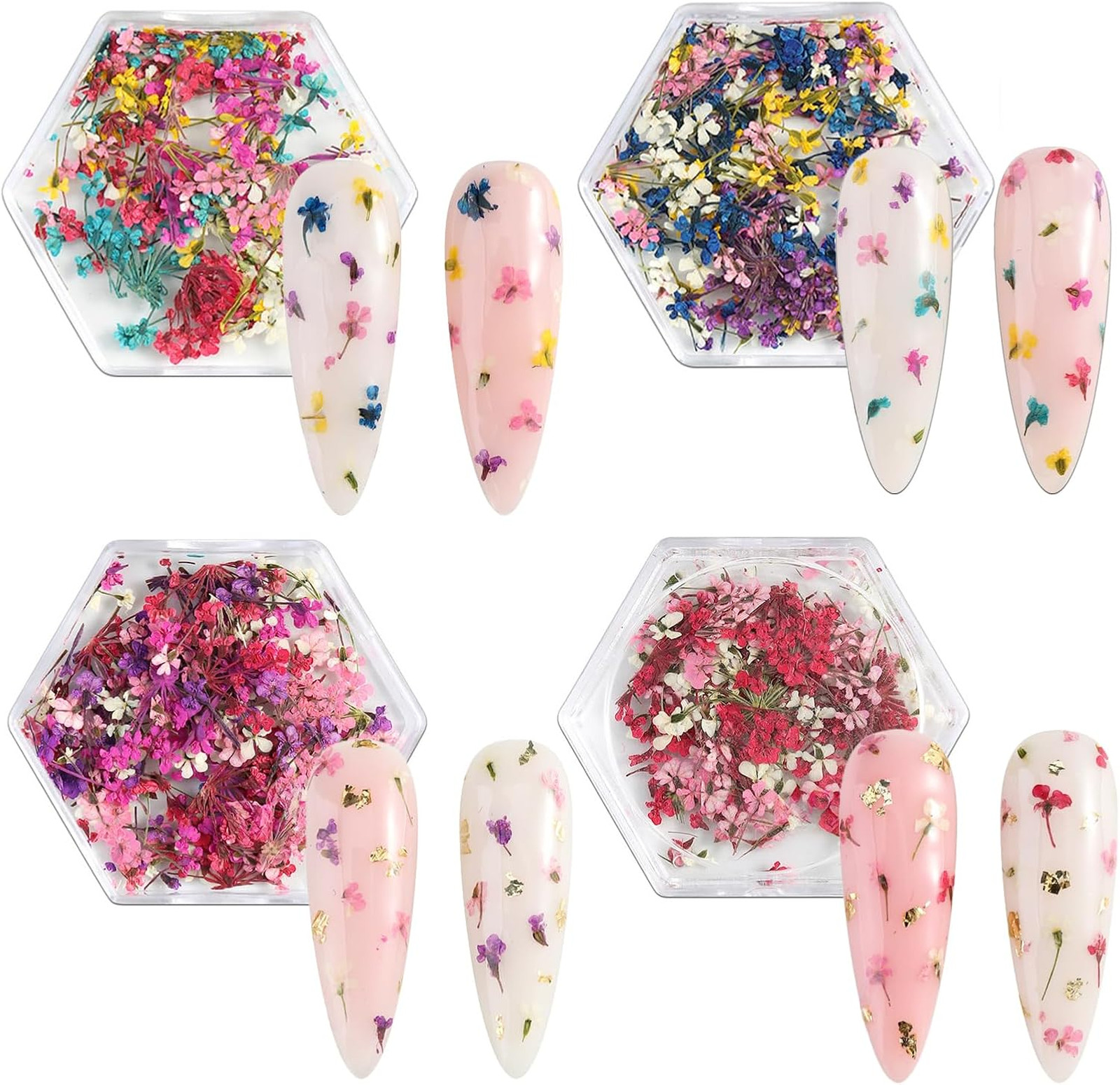 Dried Flowers Nail Art Stickers Set 4 Boxes Natural Tiny Floral Petals Colorful