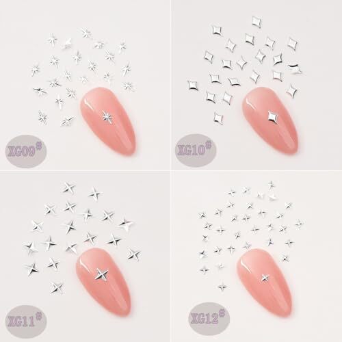 400Pcs Star Nail Charms 3D Gold Silver Star Nail Charms for Nail Art B-13