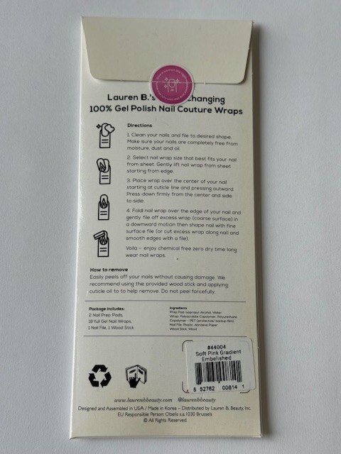lauren b. Nail Couture Wraps Gel Manicure Soft Pink Gel Nail Wrap Free Ship