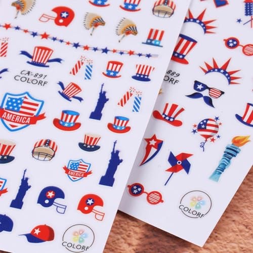 Red Blue C03 Nail Stickers – 4th of July Nail Decals – 3D – Red, Blue