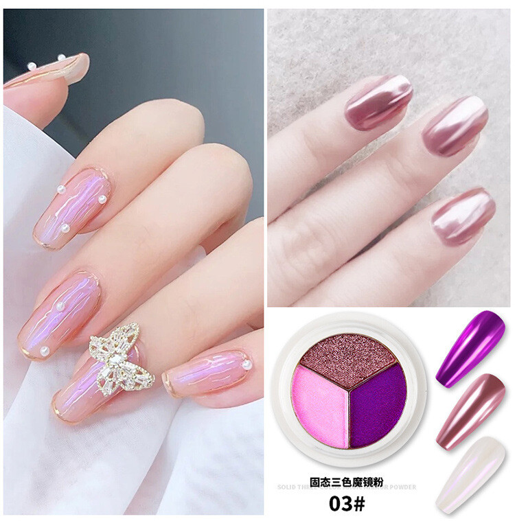 3Colors Nail Pigment Mirror Effect Nail Art Glitter Holographic Powder Dust DIY