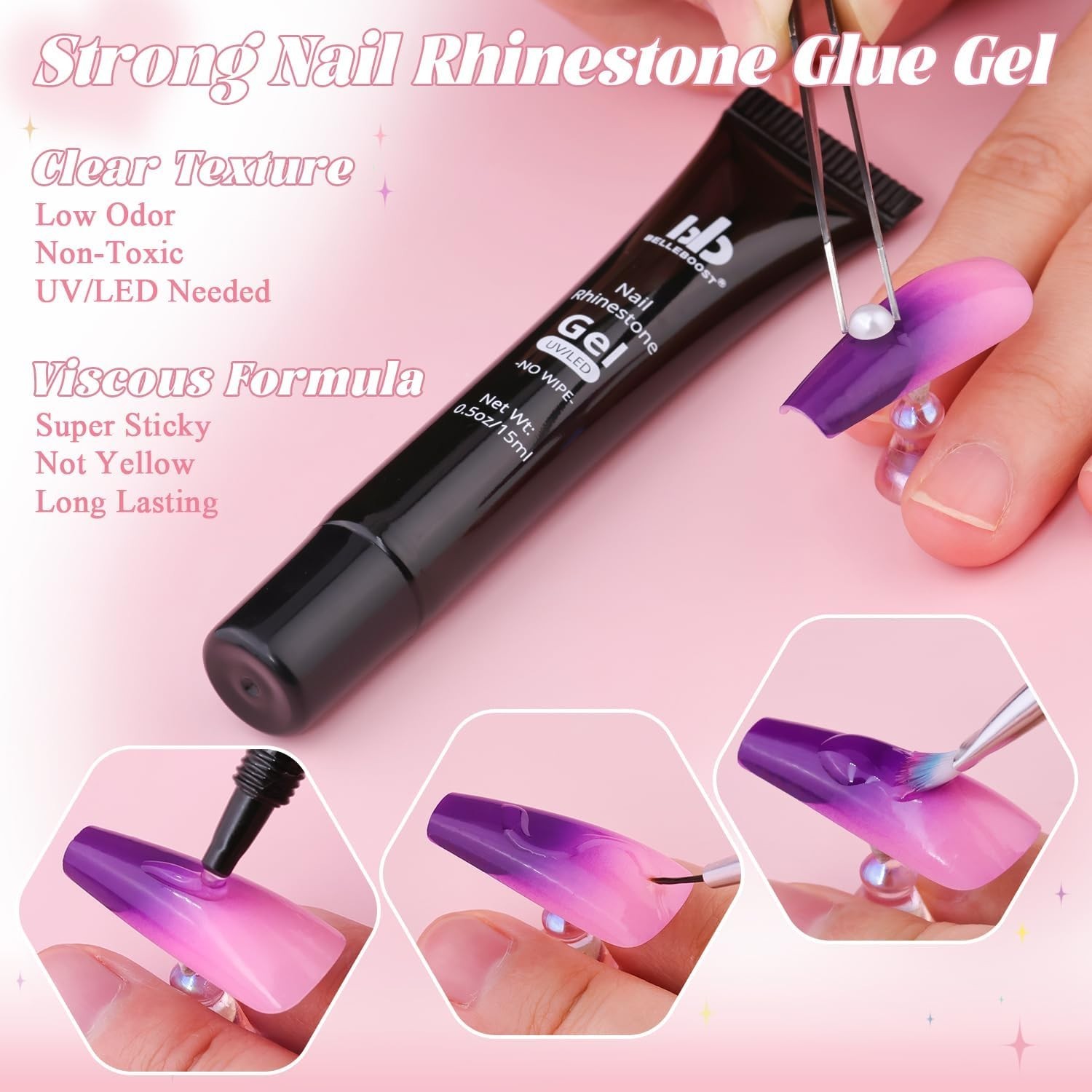 Elegant Nail Art Pearls & Adhesive Glue – 15 Durable Beads for Creative Projects