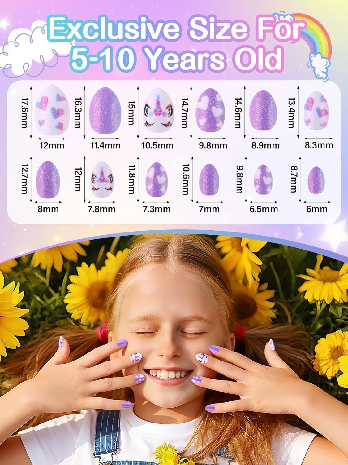 156 Pcs Press on Nail Kids Gift Box, 6 Pack Cute Patterns Kid Flase Nails Kit…