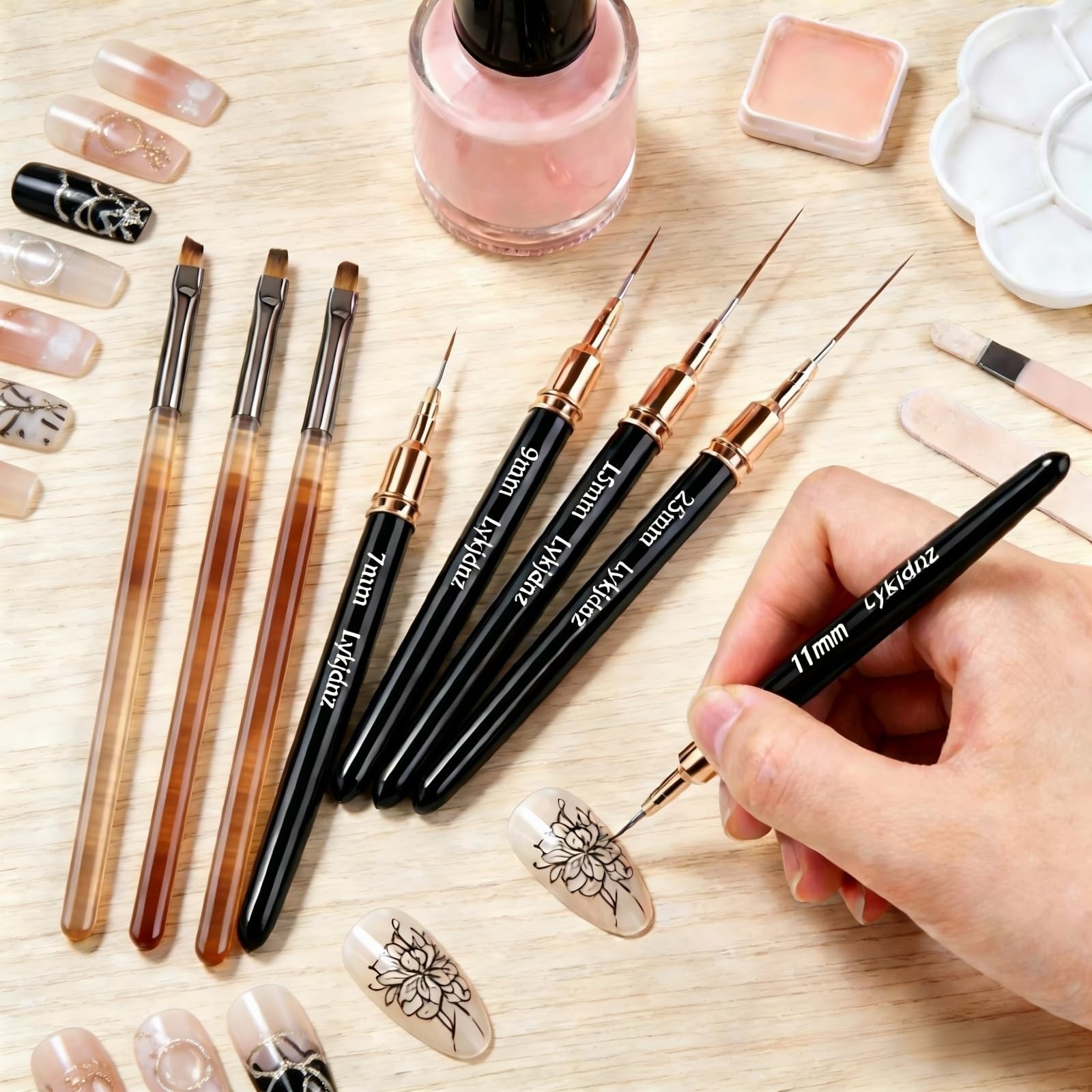 Nail Art Brushes Set 8Pcs Gel Liner Builder 5 For DIY Salon Design