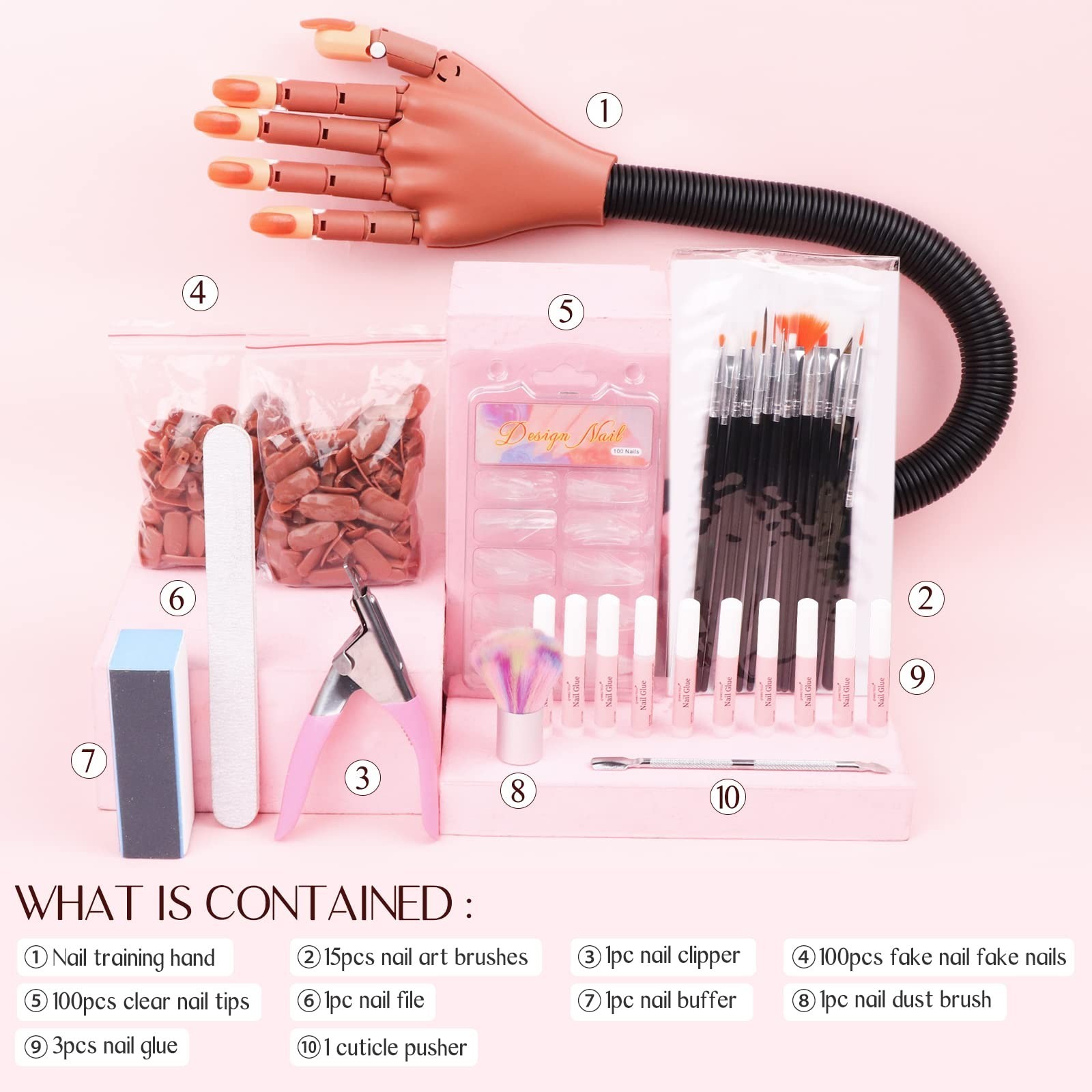 Acrylic Nail Brush Set 4PCS Size 6/10/12/14 + Practice Hand for Nail Art