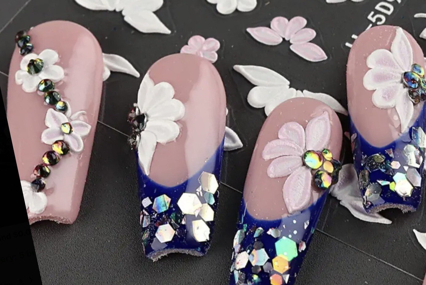 Trendy 5D Embossed White & Pink Butterfly Effect Nail Art Decor/Stickers
