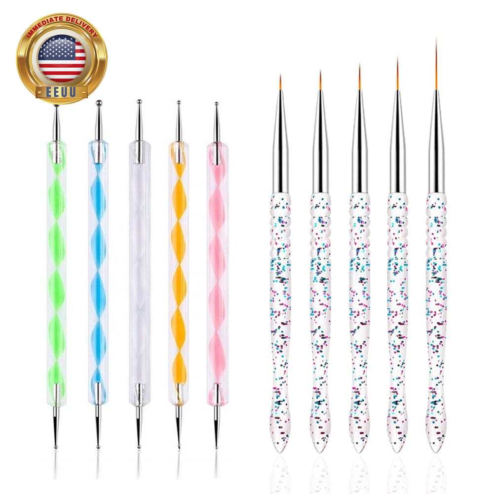 Nail Dotting Tools 10 Pcs Kit, 5 Pcs Double-End Nail Dotting Tools and 5 Pcs Nai